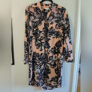 Rebecca Taylor Split Wood Rose Coral Shirt Dress Silk Size 6 LS Whimsigoth